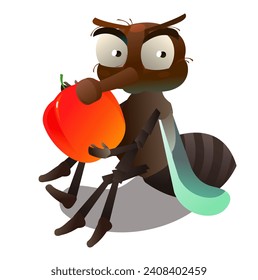 comer con mosca. Un insecto sucio. parásito animal. Objeto aislado en fondo blanco. Estilo de diversión de caricatura Vector de ilustración