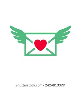 fly envelope icon or Valentines day symbol, holiday sign designed for celebration, vector trendy modern style.