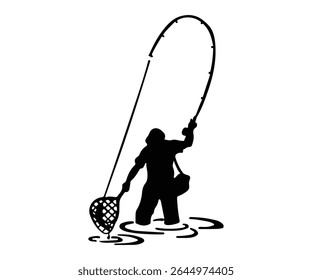 Fly Fisherman ilustração vetor de pesca, Fly Fisherman Pesca arte gráfica