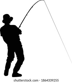 Fly fisherman fishing.clip art black fishing on white background - Vector