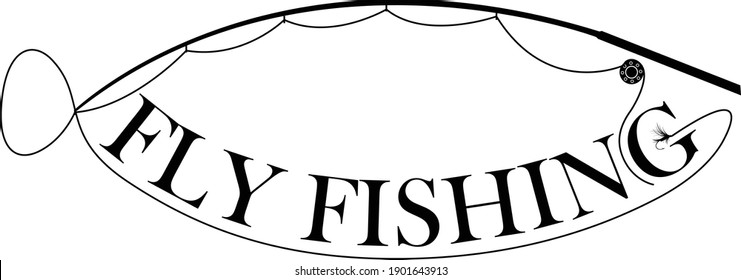 Fly fisherman fishing.graphic fly fishing.clip art black fishing on white background - Vector