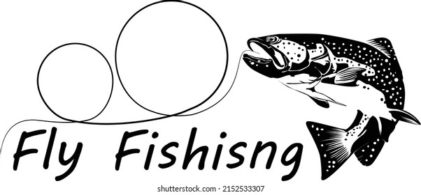 Fly fisherman fishing.graphic fly fishing.clip art black fishing on white background - Vector