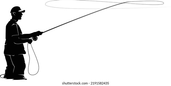 Fly fisherman fishing graphic fly fishing clip art black fishing white background    Vector