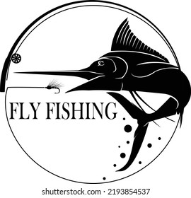 Fly fisherman fishing.graphic fly fishing.clip art black fishing on white background - Vector