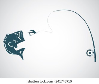 Fly fishing concept on the gray background. Vector.