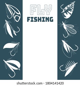 Fly Fishing Frame. Hand Drawn Stock Vector Illustration.