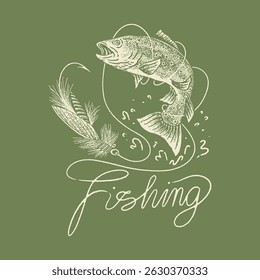mosca pesca ilustração pesca gráfico tipografia design captura emblema água vintage aventura