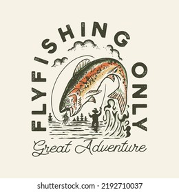 fly fishing illustration river graphic outdoor design adventure t shirt vintage