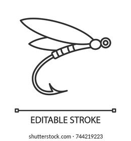 Fly fishing linear icon. Thin line illustration. Insect bait. Dragonfly lure. Contour symbol. Vector isolated outline drawing. Editable stroke