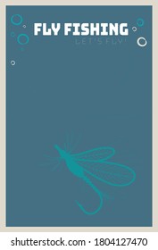Fly fishing poster. Hand drawn stock vector illustration.
