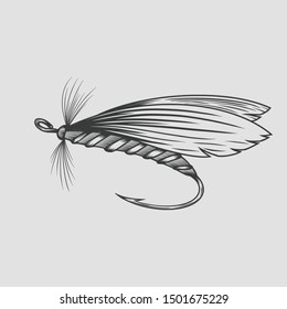 Fly fishing fly fishing, vintage engraved. Vector illustration.