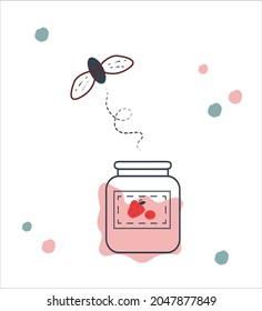 the fly flies over the jam jar 