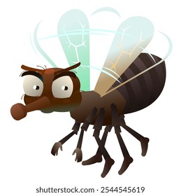 fly is flying. Dirty insect. Animal parasite. Object isolated on white background. Cartoon fun style Illustration vector