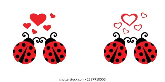 Fly flying ladybug and love, heart. Vector dotted or polka dot pattern. Let spring begin. ladybug sign represents protection, resistance, luck and prosperity, but also the symbol of senseless violence