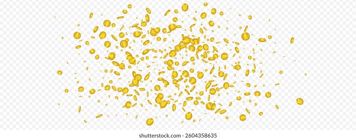 Fly Gold Currency Vector Transparent Panoramic Background. Golden Coin Business Certificate. Shiny Confetti Brochure. Paper Dollar Flyer.
