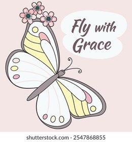 Fly with Grace: Butterfly and Flowers vector flat design