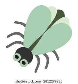 Fly. Hand drawn vector flat. Animal. Flying insect. Bug, hexapod. Wings, legs. Pest. Illustration in color.