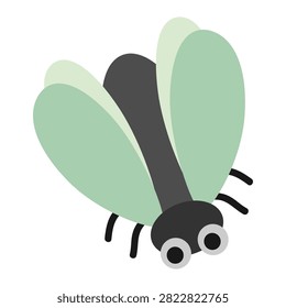 Fly. Hand drawn vector flat. Animal. Flying insect. Bug, hexapod. Wings, legs. Pest. Illustration in color.