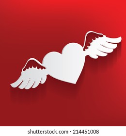 Fly heart symbol on red background,clean vector