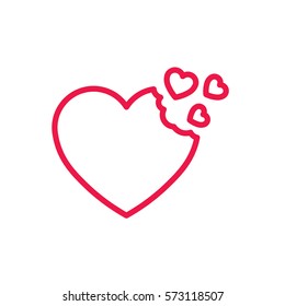 fly hearts thin line red icon on white background, happy valentine day