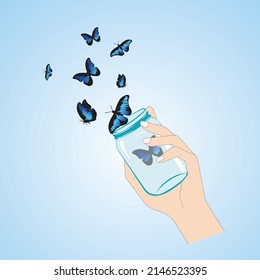 Fly high butterfly vector illustrations depicting freedom