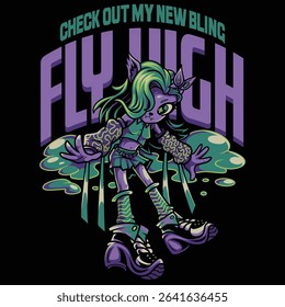 Fly High Purple Girls in y2k Series Illustration