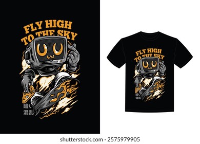 fly high sky neon illustration t shirt design