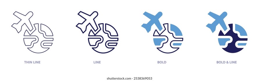 Fly icon in 4 different styles. Thin Line, Line, Bold, and Bold Line. Duotone style. Editable stroke.