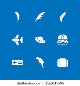 fly icon. 9 fly set with suitcase, feather, pilot and parrot vector icons for web and mobile app