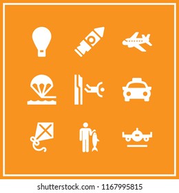 fly icon. 9 fly vector set. kite, airplane, parachute and aeroplane icons for web and design about fly theme