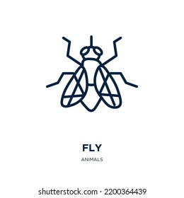 Fly Icon From Animals Collection. Thin Linear Fly, Plane, Aviation Outline Icon Isolated On White Background. Line Vector Fly Sign, Symbol For Web And Mobile