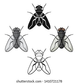 Fly icon in cartoon,black style isolated on white background. Insects symbol stock vector illustration.