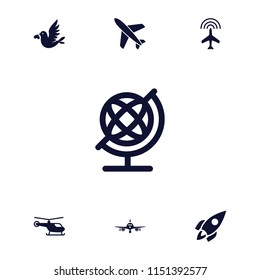 Fly icon. collection of 7 fly filled icons such as plane, helicopter, globe, love bird. editable fly icons for web and mobile.