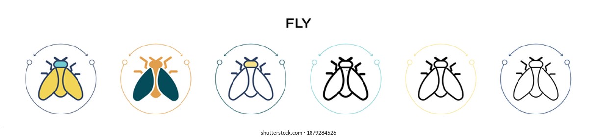 Fly icon in filled, thin line, outline and stroke style. Vector illustration of two colored and black fly vector icons designs can be used for mobile, ui, web
