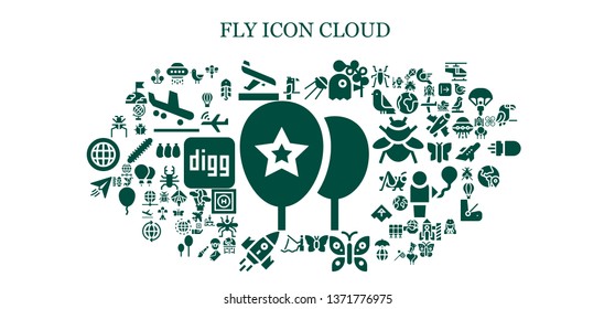 fly icon set. 93 filled fly icons.  Simple modern icons about  - Balloons, Parrot, Ufo, Arrival, Sputnik, Pigeon, Butterfly, Fishing, Rocket, Paper plane, Parasite, Bird, Dragonfly
