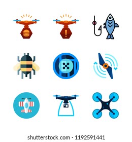 fly icon set. vector set about airplane, bee, propeller and drone icons set.
