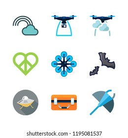 fly icon set. vector set about manta ray, rainbow, ufo and drone icons set.