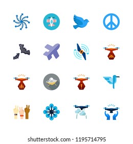 fly icon set. vector set about pigeon, peace, bats and ufo icons set.