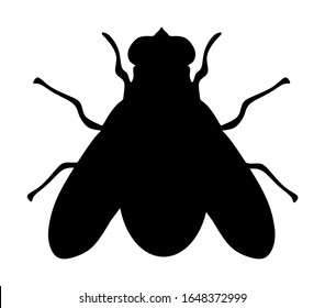 Ilustración vectorial de silueta de icono de vuelo aislada en fondo blanco. insecto de mosca doméstica.