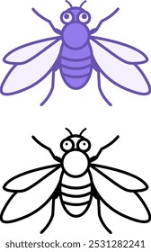 Fly Icons. Insect Vector Illustration. Cartoon Fly with Big Eyes and Wings