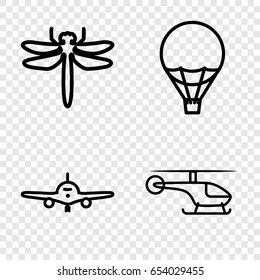 Fly icons set. set of 4 fly outline icons such as plane, dragonfly, air balloon