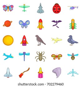 Fly icons set. Cartoon set of 25 fly vector icons for web isolated on white background