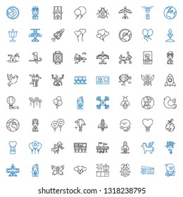 fly icons set. Collection of fly with plane ticket, ladybug, airport, balloons, butterfly, stewardess, airplane, helicopter, pegasus. Editable and scalable fly icons.