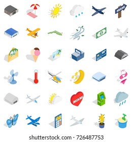 Fly icons set. Isometric style of 36 fly vector icons for web isolated on white background