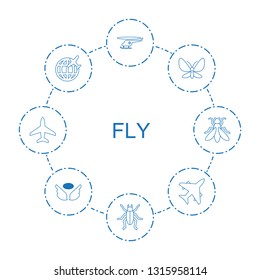 fly icons. Trendy 8 fly icons. Contain icons such as medical helicopter, beetle, butterfly, plane, wings. fly icon for web and mobile.