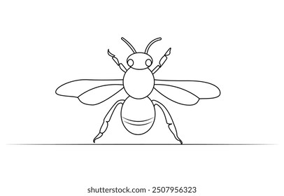 fly insect biology one line art design vector, Simple illustration of honey bee shape continuous one line art bee outline vector, Honey bee continuous one line drawing vector illustration