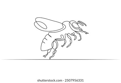 fly insect biology one line art design vector, Simple illustration of honey bee shape continuous one line art bee outline vector, Honey bee continuous one line drawing vector illustration