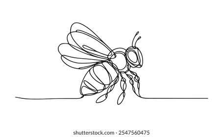 mosca inseto biologia uma linha arte design vetor, ilustração simples de abelha forma contínua uma linha arte abelha contorno vetor, abelha mel contínuo uma linha desenho vetor ilustração
