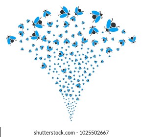 Fly Insect burst fountain. Vector illustration style is flat iconic symbols. Object fountain constructed from random pictographs as fly insect fireworks.