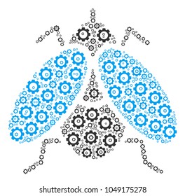 Fly Insect collage of gear wheels. Vector mechanical wheel components are united into fly insect mosaic.